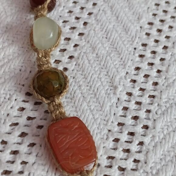 Multicolor Beaded Necklace Linen And Stones - Picture 2 of 4